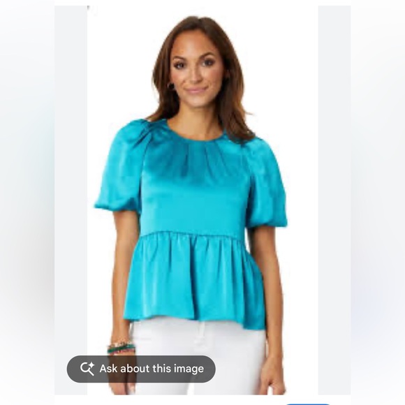 Lilly Pulitzer Blakelynn Turquoise Puff Sleeve Blouse
